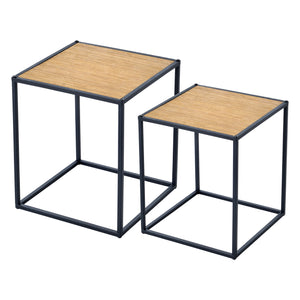 Set di 2 Tavolini Sovrapponibili 'Grindavik' a Forma di Cubo - Color Legno/Nero [en.casa] 
