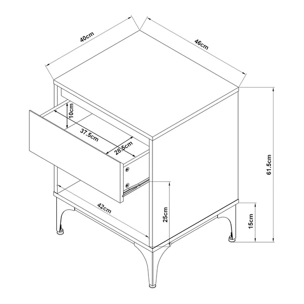 Tavolino Laterale Kistiandi Comodino con Cassetto 62 x 46 x 40 cm [en.casa]