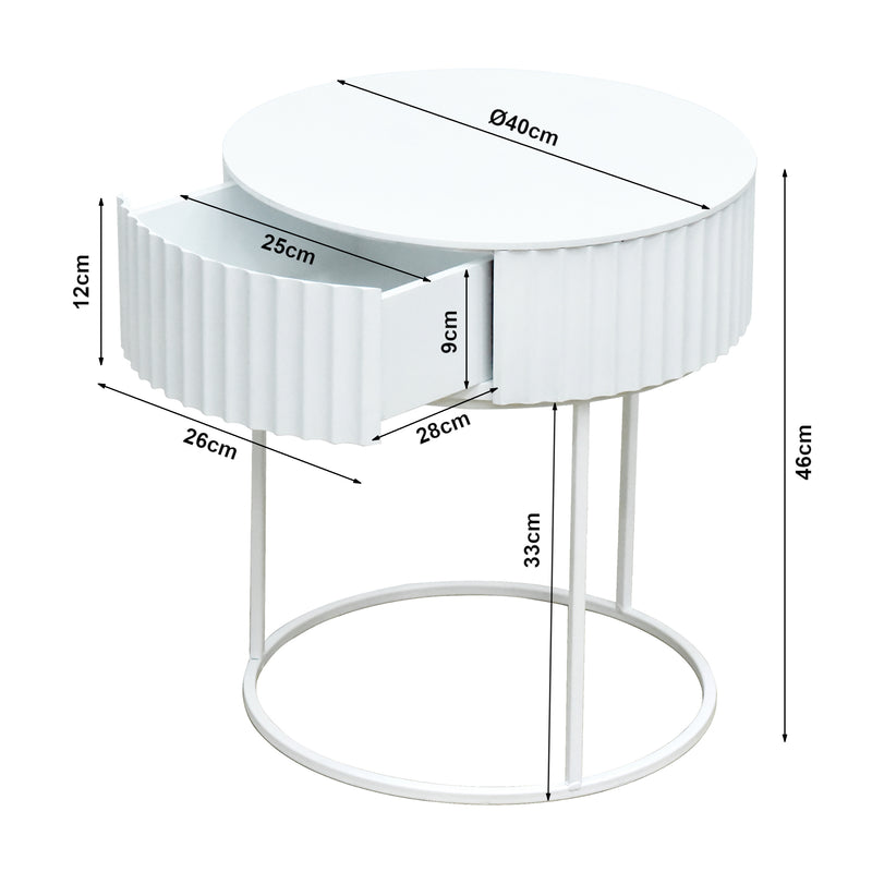 Schizzo in scala Tavolino Rotondo Rill da Salotto con Cassetto 46 x Ø40 cm - Vari Colori [en.casa]