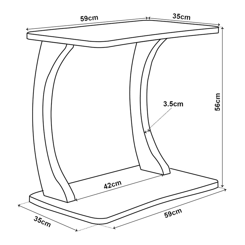 Schizzo in scala Tavolino Laterale Stattela a Forma di C con Rotelle 59 x 35 x 56 cm - Vari Colori [en.casa]