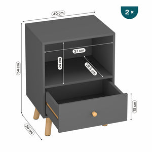 Set di 2 Comodini Sundsvall con Cassetto e Scomparto [en.casa] 