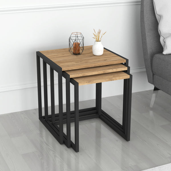Set 'Sunnfjord' di 3 Tavolini Bassi Sovrapponibili - Piano Quadrato in Vari Colori [en.casa] 