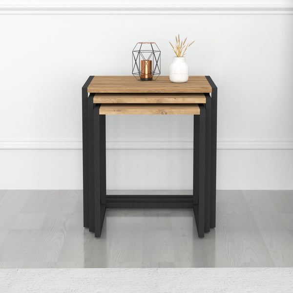 Set 'Sunnfjord' di 3 Tavolini Bassi Sovrapponibili - Piano Quadrato in Vari Colori [en.casa] 
