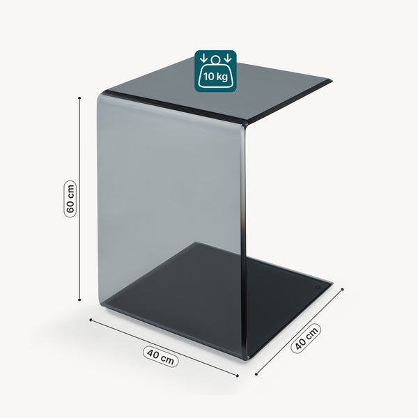 Tavolino Laterale Trölmapilu a Forma di C in Vetro 60 x 40 x 40 cm [en.casa]