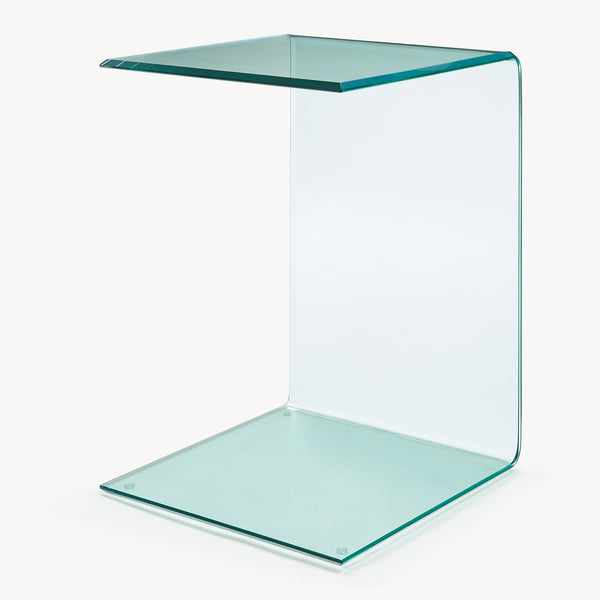 Tavolino Laterale Trölmapilu a Forma di C in Vetro 60 x 40 x 40 cm [en.casa]