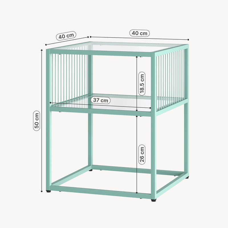 Schizzo in scala Tavolino Laterale Tronevn con Piano e Ripiano in Vetro Temperato 50 x 40 x 40 cm - [en.casa] 