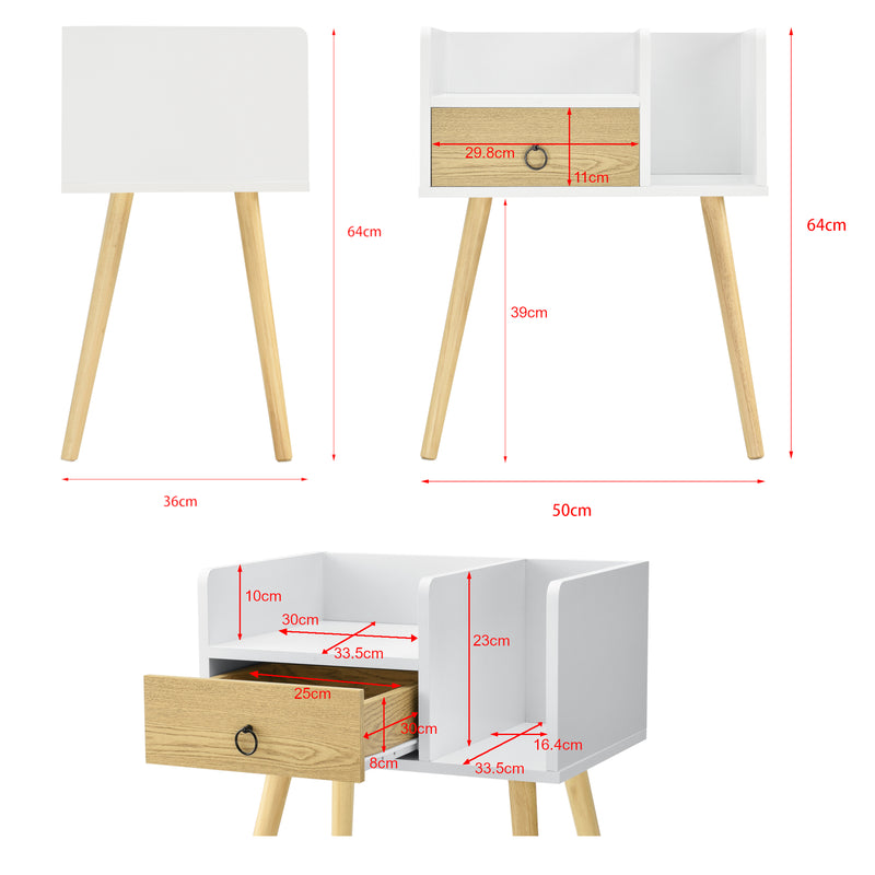 Schizzo in scala Comodino Gibbston con Cassetto e 2 Scomparti Aperti 64x50x36 cm [en.casa]