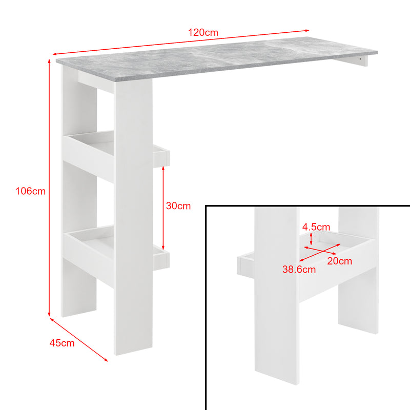 Schizzo in scala Tavolo Alto Bromölla da Bar Cucina Bancone da Parete con 2 Ripiani 120 x 45 x 106 cm [en.casa]