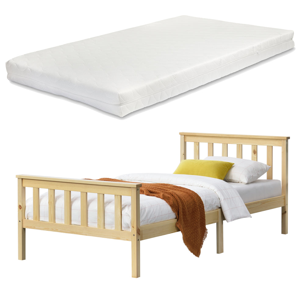 Letto Singolo/Francese/Matrimoniale in Legno di Pino con Materasso Ipoallergenico 90/100/120/140/160/180 x 200 cm Letto con Testiera e Pediera Alte - Vari Colori
