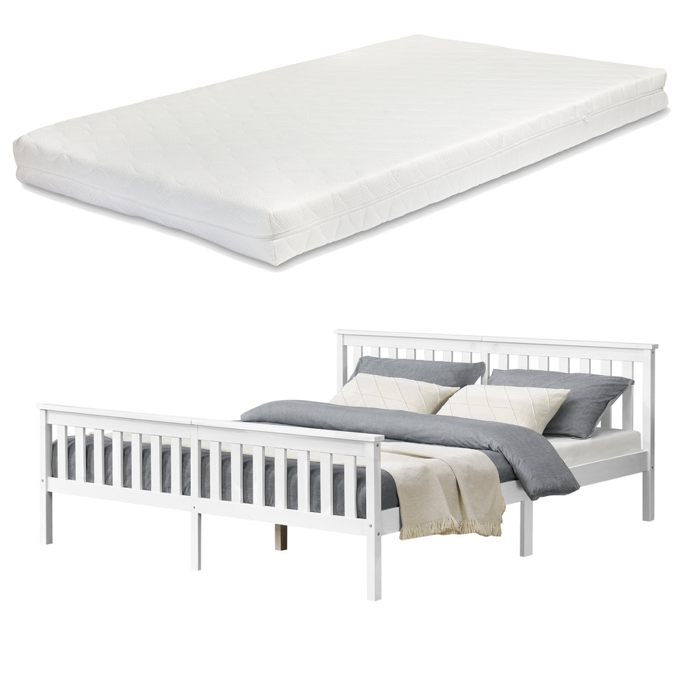 Letto Singolo/Francese/Matrimoniale in Legno di Pino con Materasso Ipoallergenico 90/100/120/140/160/180 x 200 cm Letto con Testiera e Pediera Alte - Vari Colori