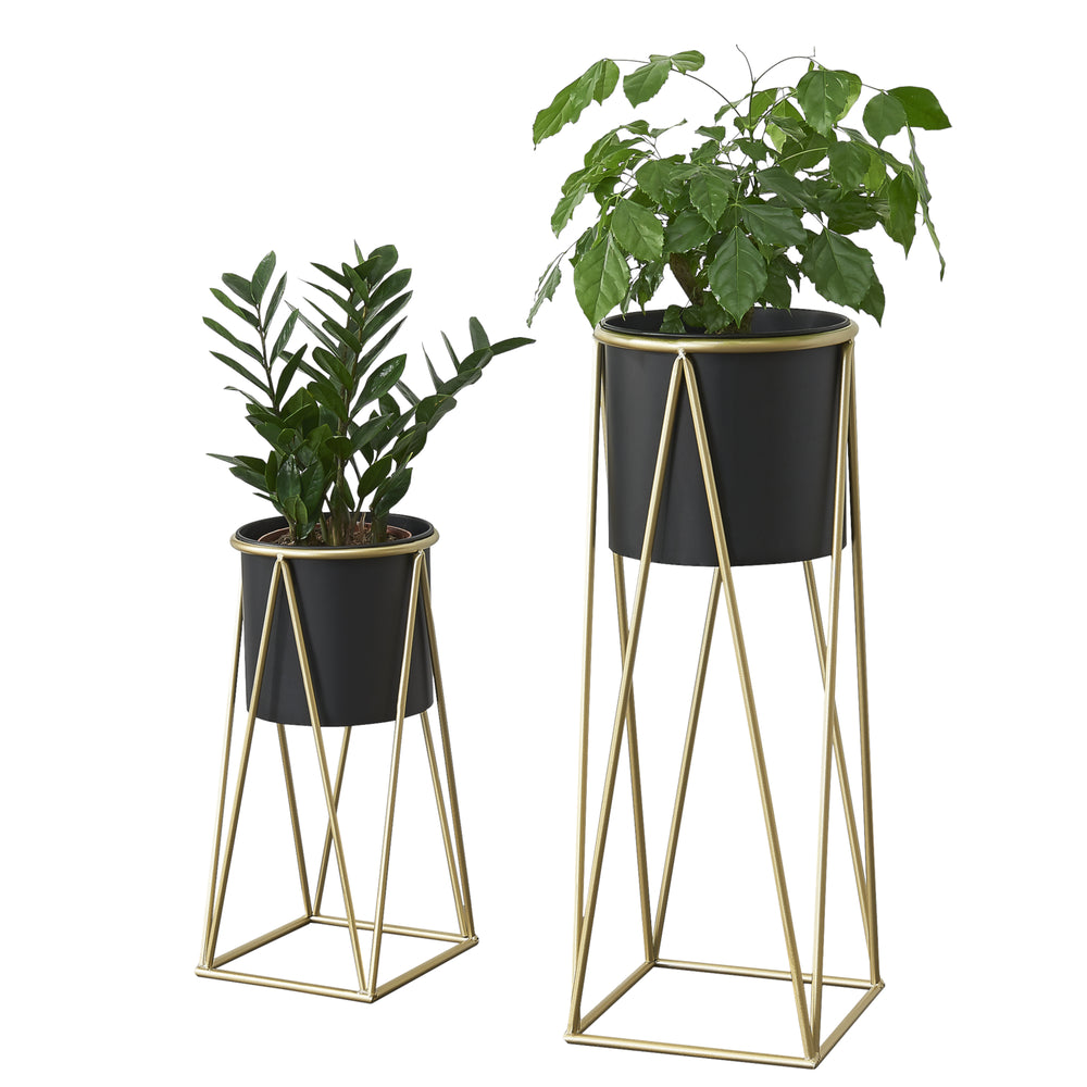 Supporto per piante Lennik set da 2 - metallo nero color ottone [en.casa] - premiumXL