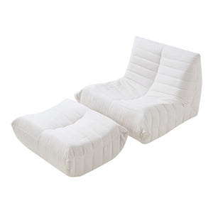 Set Kodsø di Poltrona Bassa e Pouf Poggiapiedi Imbottiti [en.casa]