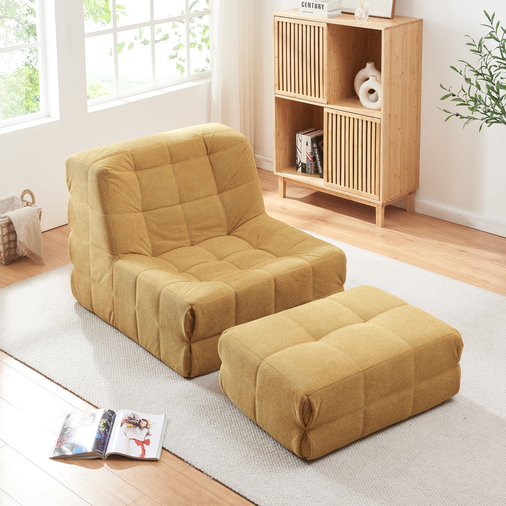 Poltrona da pavimento con poggiapiedi Koskyvn tessile [en.casa]