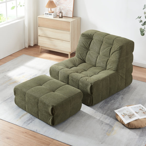 Set Koskyvn di Poltrona Bassa e Pouf Poggiapiedi Imbottiti [en.casa]