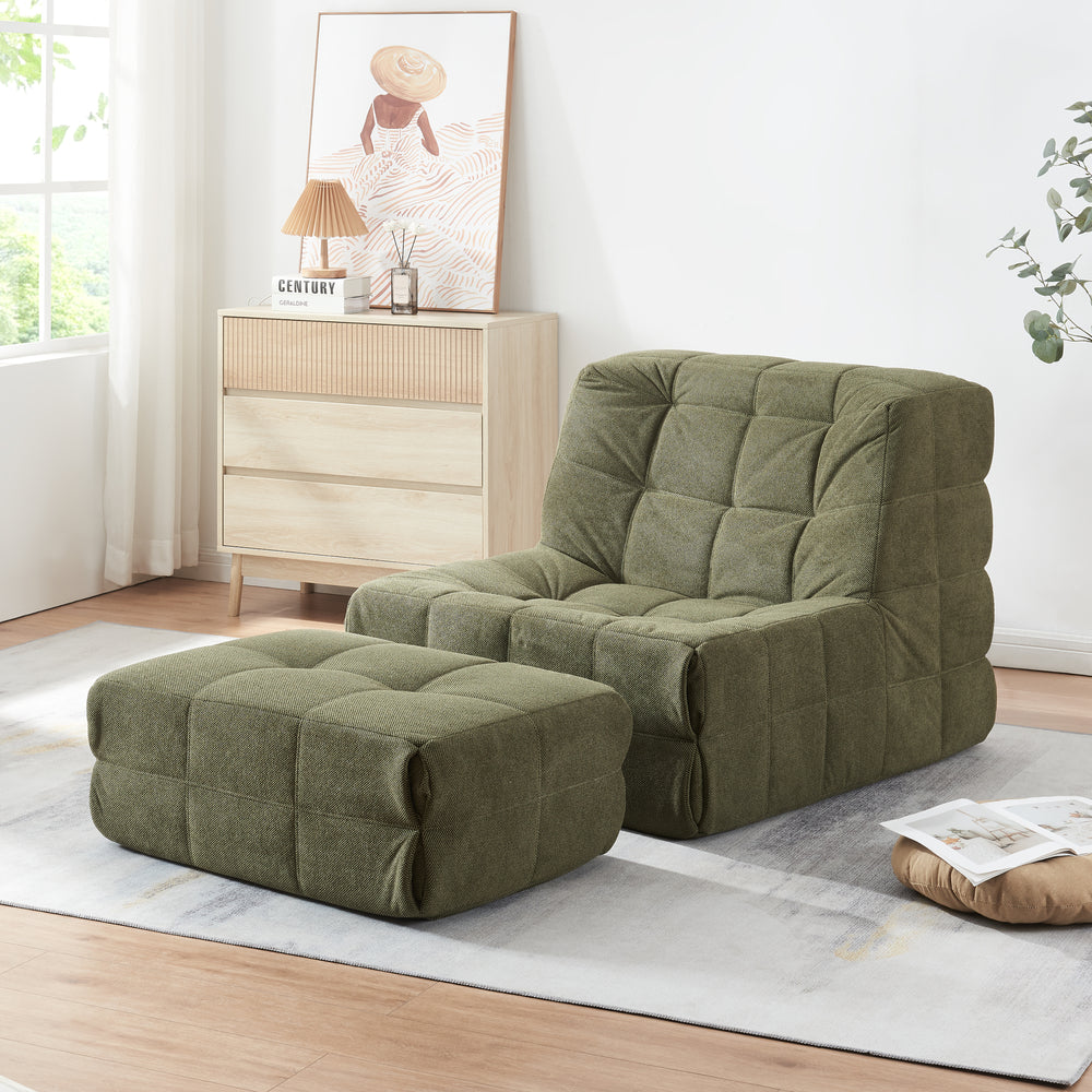 Set Koskyvn di Poltrona Bassa e Pouf Poggiapiedi Imbottiti [en.casa]
