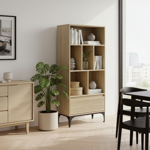 Libreria Kistiandi con 6 Vani Aperti e Cassetto 137 x 60 x 35 cm [en.casa]