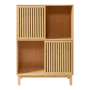 Libreria Bassa Ypäjä in Bambù con Sportelli Scorrevoli [en.casa] 