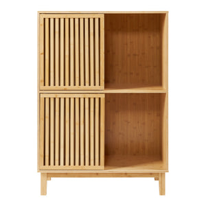 Libreria Bassa Ypäjä in Bambù con Sportelli Scorrevoli [en.casa] 