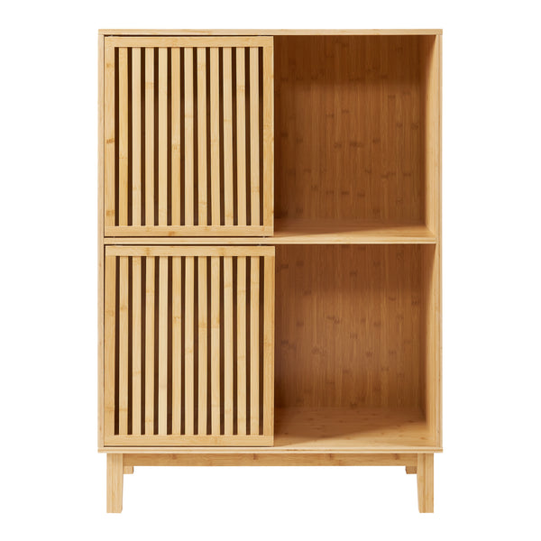 Libreria Bassa Ypäjä in Bambù con Sportelli Scorrevoli [en.casa] 