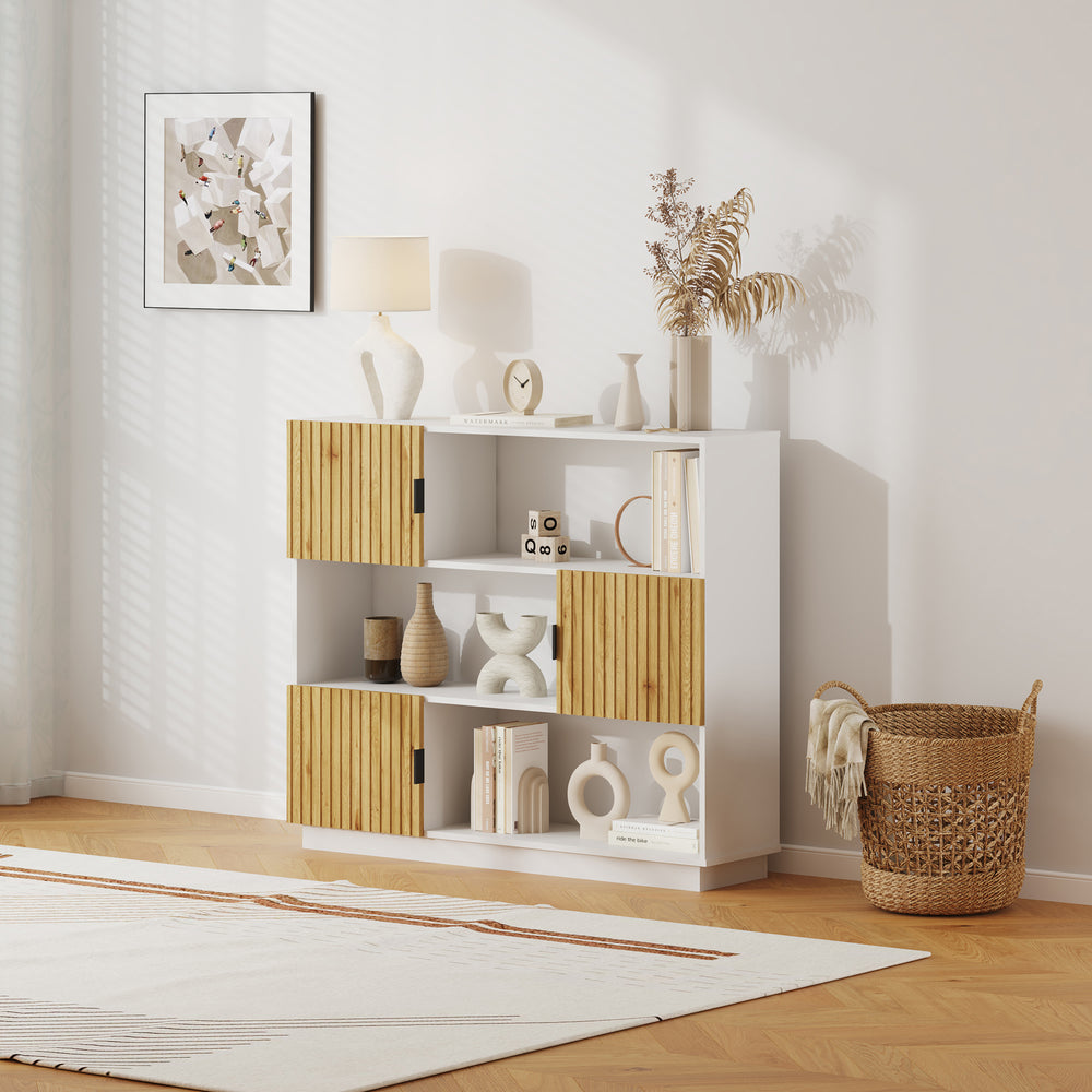 Libreria Bassa Verhundar Scaffale a 3 Livelli con Vani Aperti e Chiusi con Ante [en.casa]