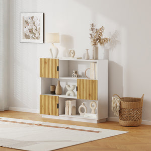 Libreria Bassa Verhundar Scaffale a 3 Livelli con Vani Aperti e Chiusi con Ante [en.casa]