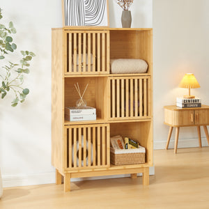 Libreria Bassa Ypäjä in Bambù con Sportelli Scorrevoli [en.casa] 