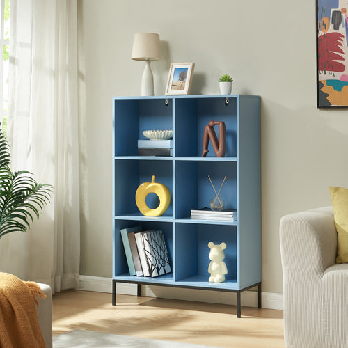 Libreria Colwyn con 6 Ripiani Scaffale da Terra 120 x 80 x 30 cm - Blu [en.casa]