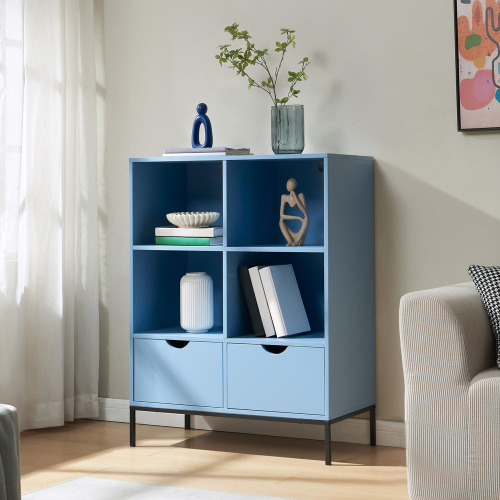 Libreria con 2 cassetti Colwyn 105x80x40 cm Blu [en.casa]
