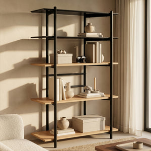 Libreria Kappespoo 124x80x35 cm Nero/effetto quercia [en.casa]