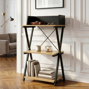 Libreria a colonna Kappespoo 84x50x30 cm Nero/effetto quercia [en.casa]