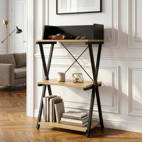 Libreria a colonna Kappespoo 84x50x30 cm Nero/effetto quercia [en.casa]