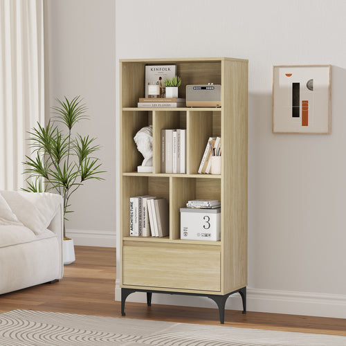 Libreria Kistiandi con 6 Vani Aperti e Cassetto 137 x 60 x 35 cm [en.casa]