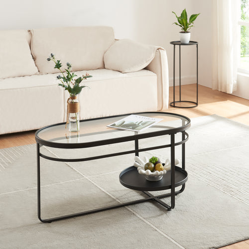 Tavolino da salotto Kumla con piano in vetro [en.casa] - premiumXL