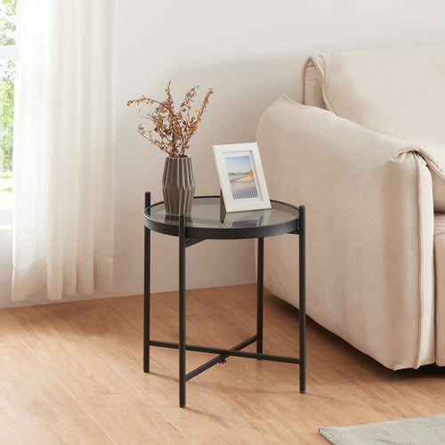 Beistelltisch Lier mit Glasplatte Schwarz [en.casa] - premiumXL