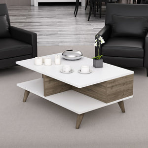 Tavolino da salotto Grenaa con ripiano inferiore Bianco / Effetto noce [en.casa] - premiumXL