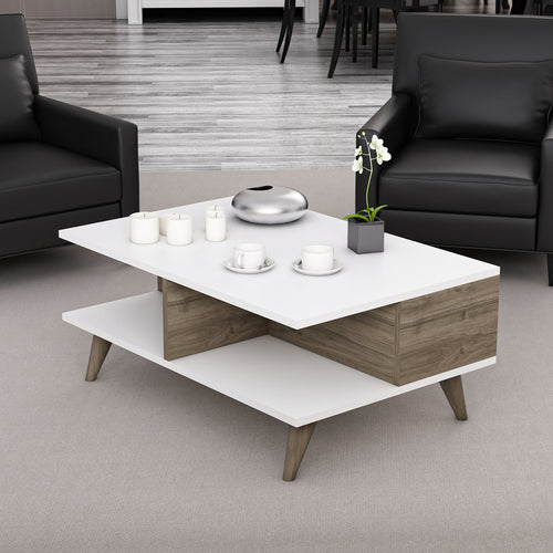 Tavolino da salotto Grenaa con ripiano inferiore Bianco / Effetto noce [en.casa] - premiumXL