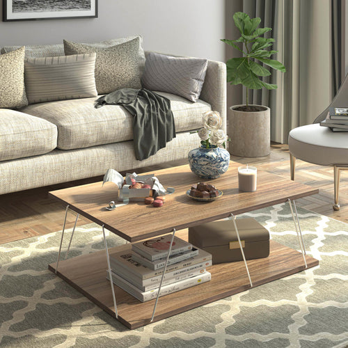 Tavolino da Salotto Tavolino Basso da Caffè 91 x 62 x 30 cm Tavolino Rettangolare con 2 Piani di Appoggio - Vari Colori [en.casa]