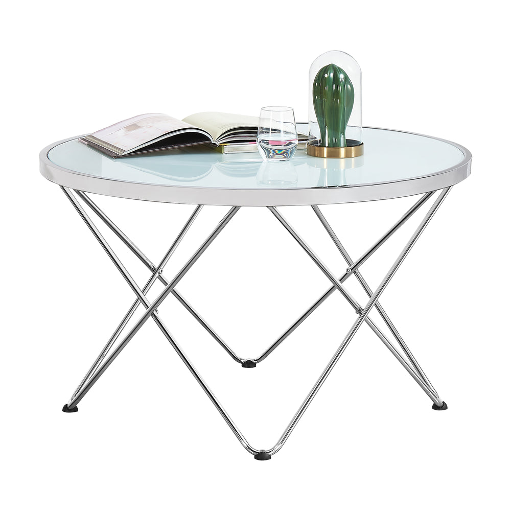 Tavolino da salotto Nikkeby struttura in metallo argento/vetro satinato [en.casa] - premiumXL