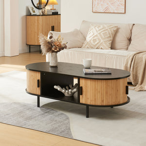 Tavolino Tvedestrand da Salotto con 2 Ante Scorrevoli in Bambù 120 x 55 x 40 cm [en.casa]