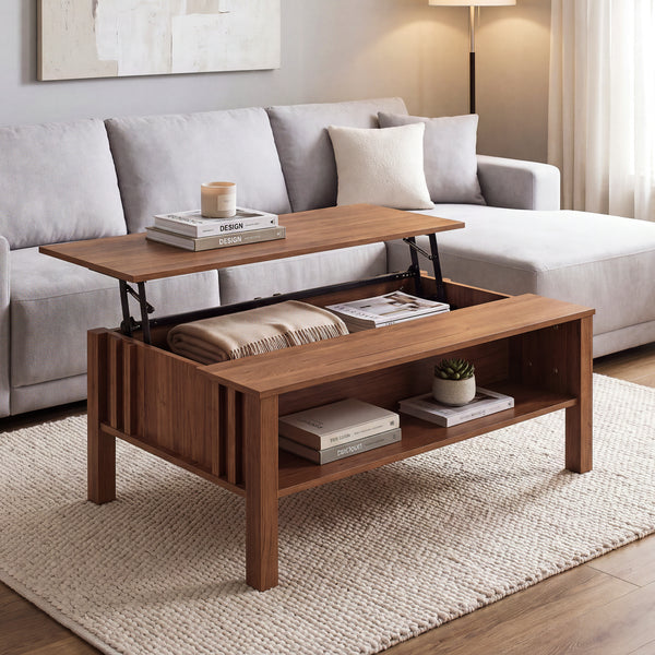 Tavolino da Salotto Kilmandar con Piano Sollevabile 105x59x40 cm - Effetto Noce [en.casa] 