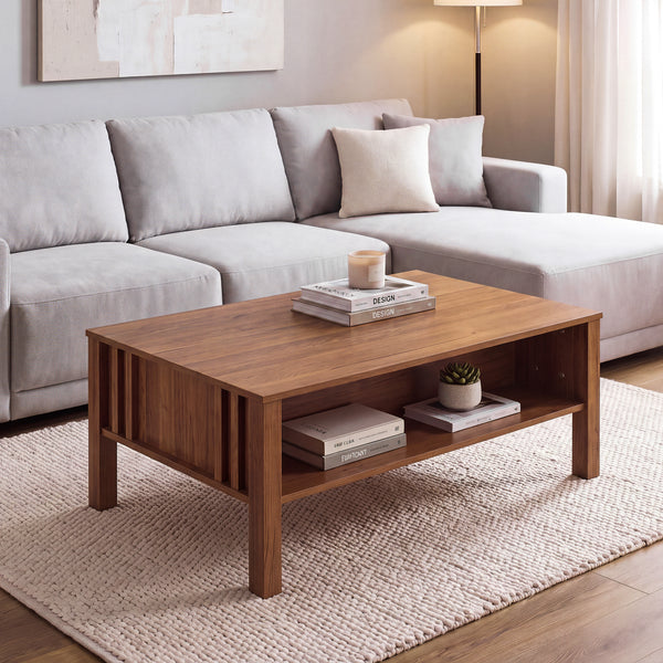 Tavolino da Salotto Kilmandar con Piano Sollevabile 105x59x40 cm - Effetto Noce [en.casa] 
