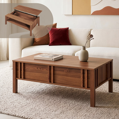 Tavolino da Salotto Kilmandar con Piano Sollevabile 105x59x40 cm - Effetto Noce [en.casa] 