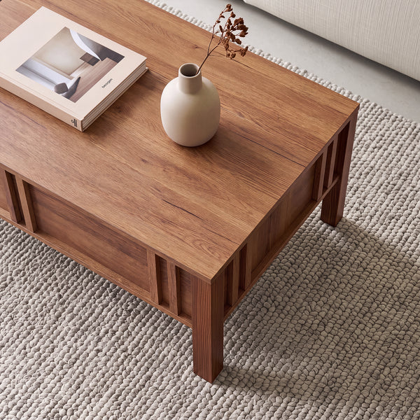 Tavolino da Salotto Kilmandar con Piano Sollevabile 105x59x40 cm - Effetto Noce [en.casa] 