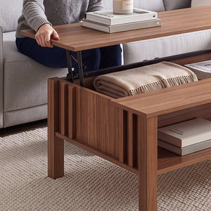 Tavolino da Salotto Kilmandar con Piano Sollevabile 105x59x40 cm - Effetto Noce [en.casa] 