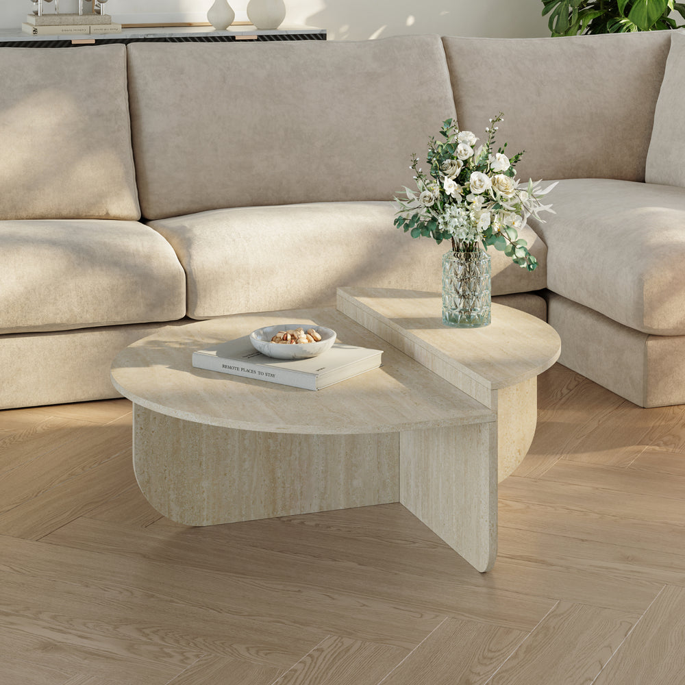 Tavolino Basso da Salotto Tondesdaslo con 2 Piani Semicircolari di Diverse Misure [en.casa]