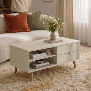 Tavolino da Salotto Nand con 2 Cassetti e 3 Scomparti Aperti 100 x 50 x 45 cm [en.casa] 
