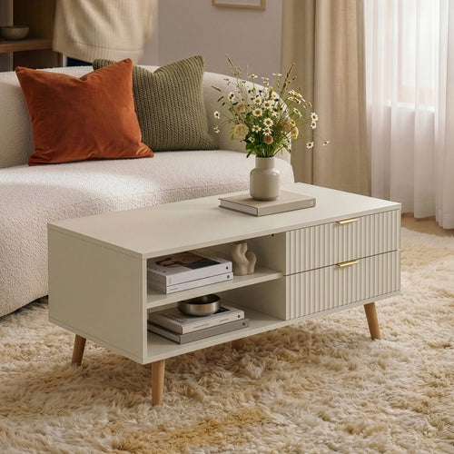 Tavolino da Salotto Nand con 2 Cassetti e 3 Scomparti Aperti 100 x 50 x 45 cm [en.casa] 