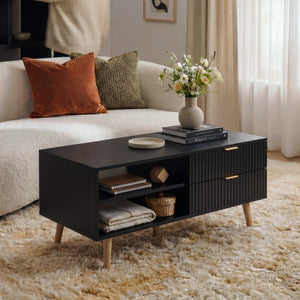 Tavolino da Salotto Nand con 2 Cassetti e 3 Scomparti Aperti 100 x 50 x 45 cm [en.casa] 