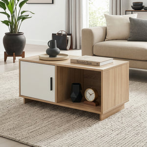 Tavolino Centrale da Salotto Kenta 80x45x40 cm Effeto Rovere Sonoma/Bianco [en.casa]