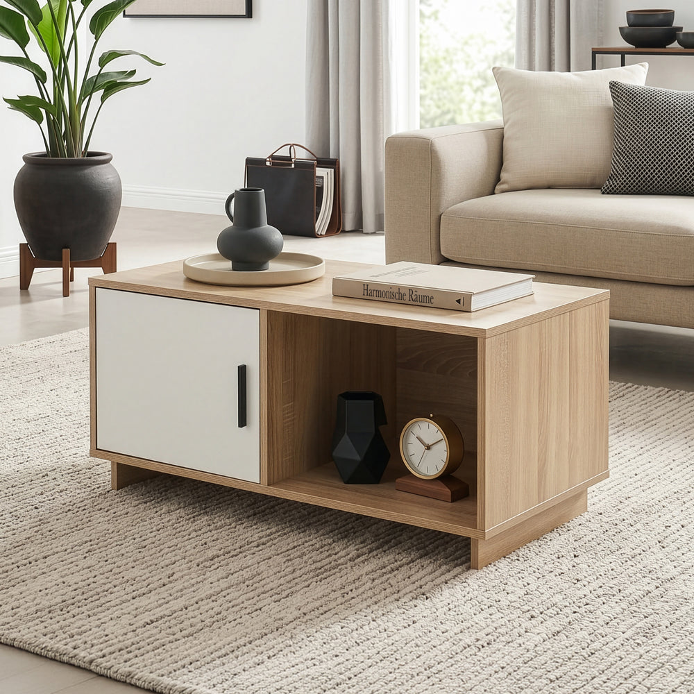 Tavolino Centrale da Salotto Kenta 80x45x40 cm Effeto Rovere Sonoma/Bianco [en.casa]